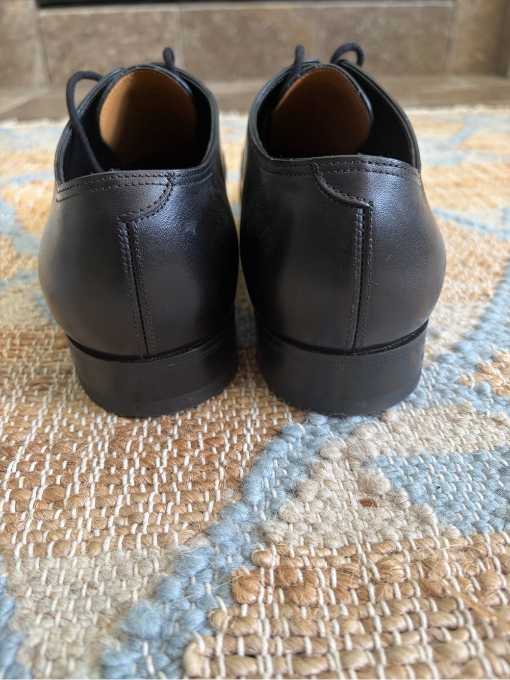 John Lobb Black Leather Cap-Toe Derby Shoes - Picture 2 of 9
